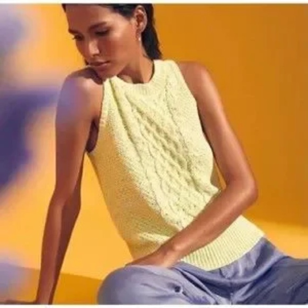 White + Warren Limonata Neon Cable Knit Sweater Tank XS
